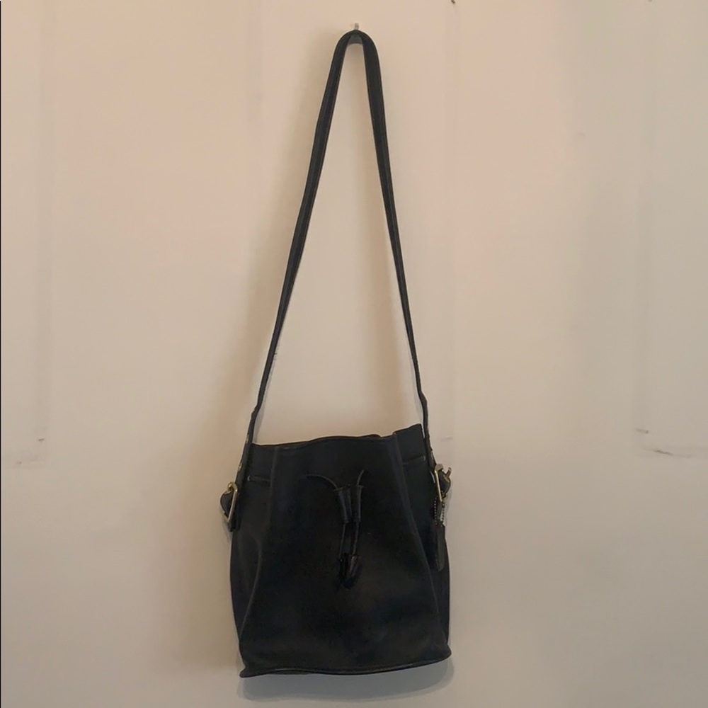 Leather bucket bag.